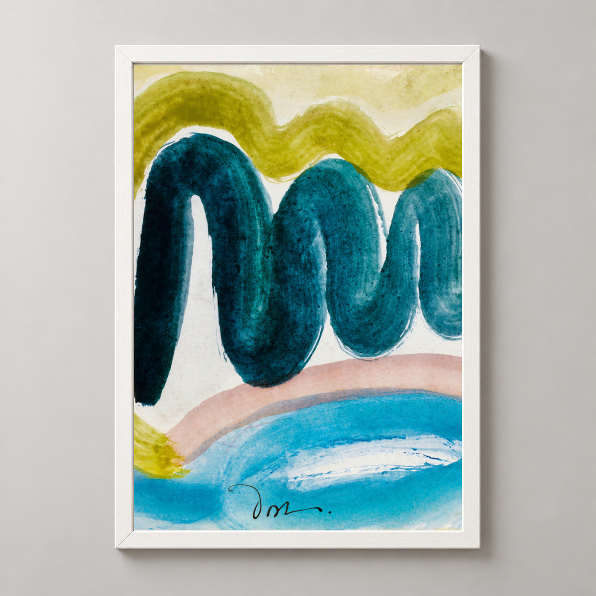 Colorful Abstract Landscape Art Print — realistic white frame studio view