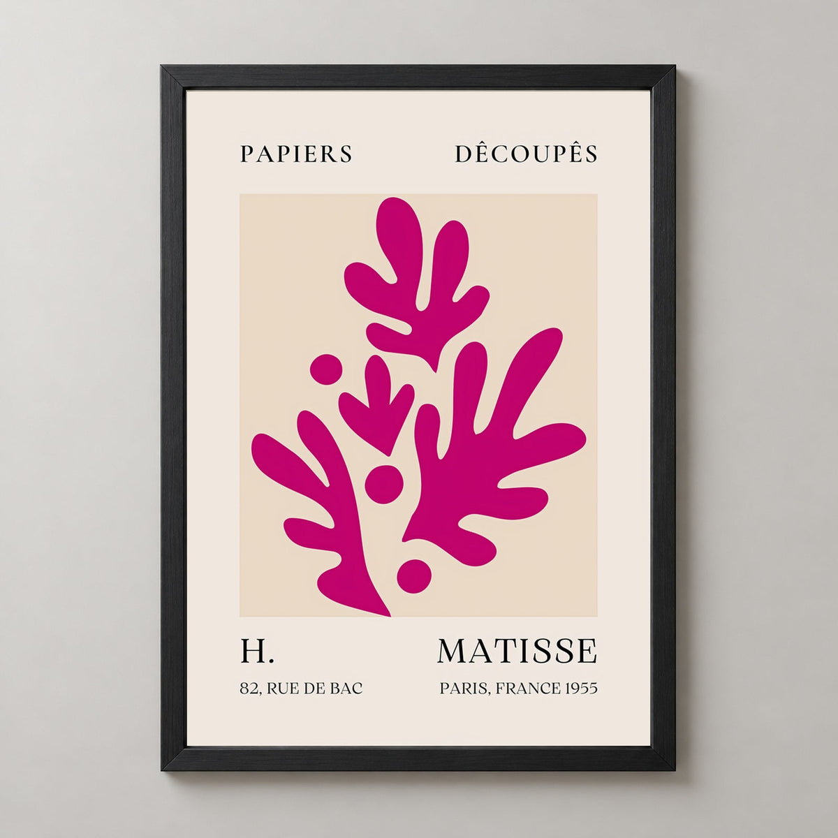 Papiers Découpés H. Matisse Print Pink Foliage II (1955) — realistic black frame studio view