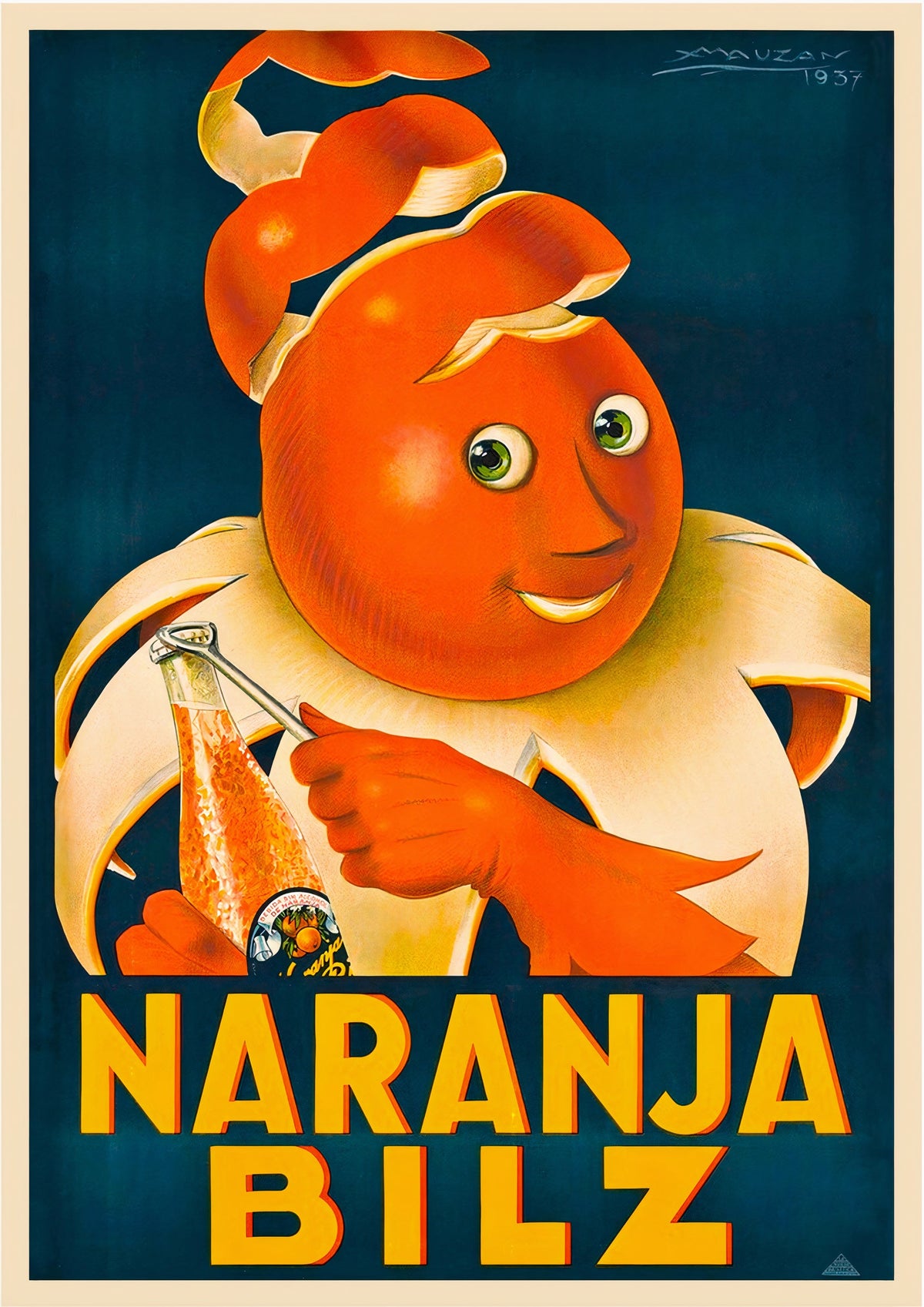 Naranja Bilz Orange Juice Vintage Advertising Poster by Achille Mauzan — poster only, complete unframed artwork