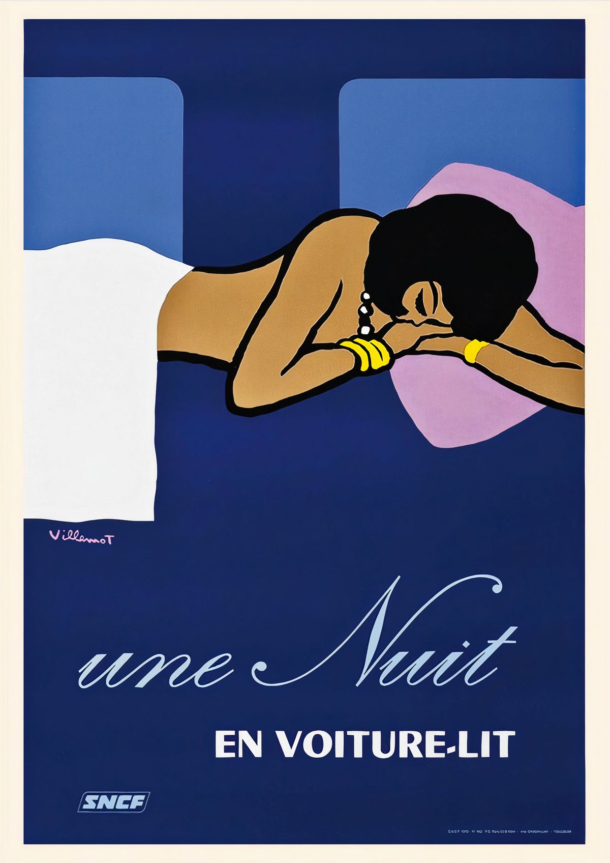 Vintage French National Railways Sleeper Car Train Travel Poster — poster only, complete unframed artwork