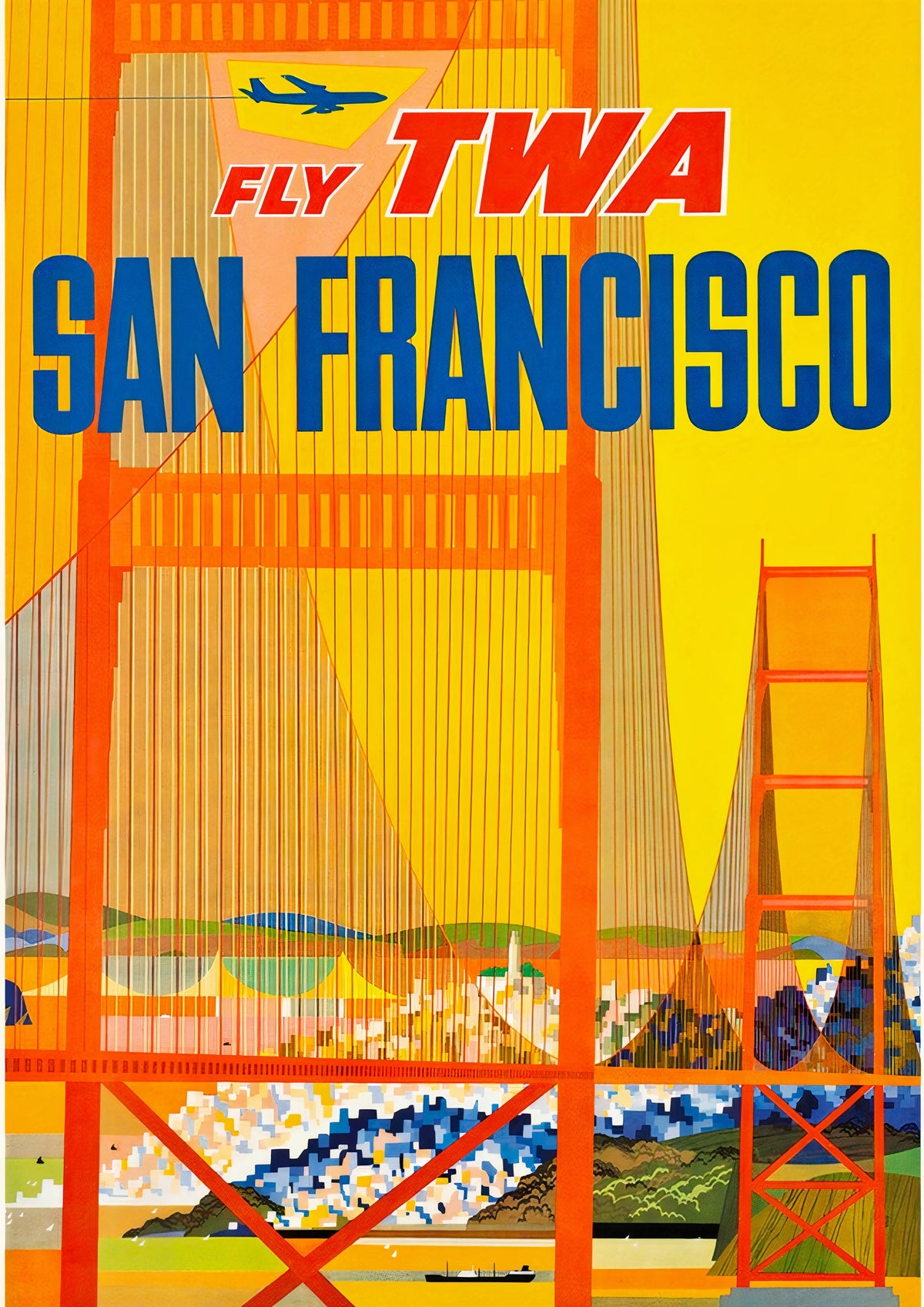 San Francisco United States Airline Vintage Travel Poster — poster only, complete unframed artwork