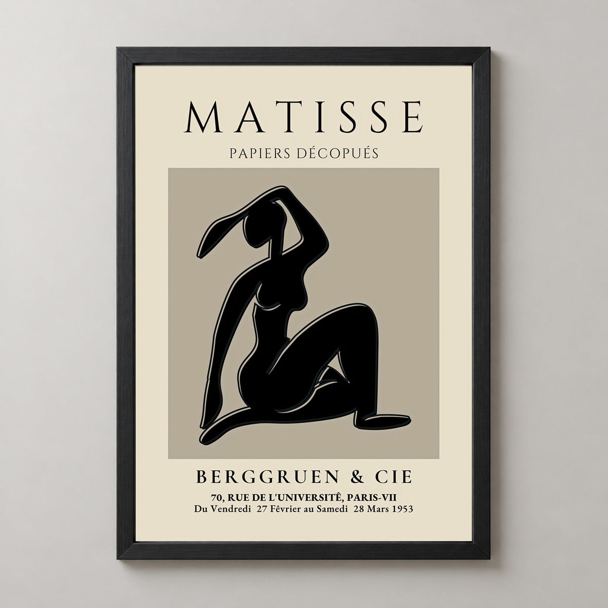 Henri Matisse Print, exhibition at Galerie Berggruen & Cie Black Silhouette — realistic black frame studio view