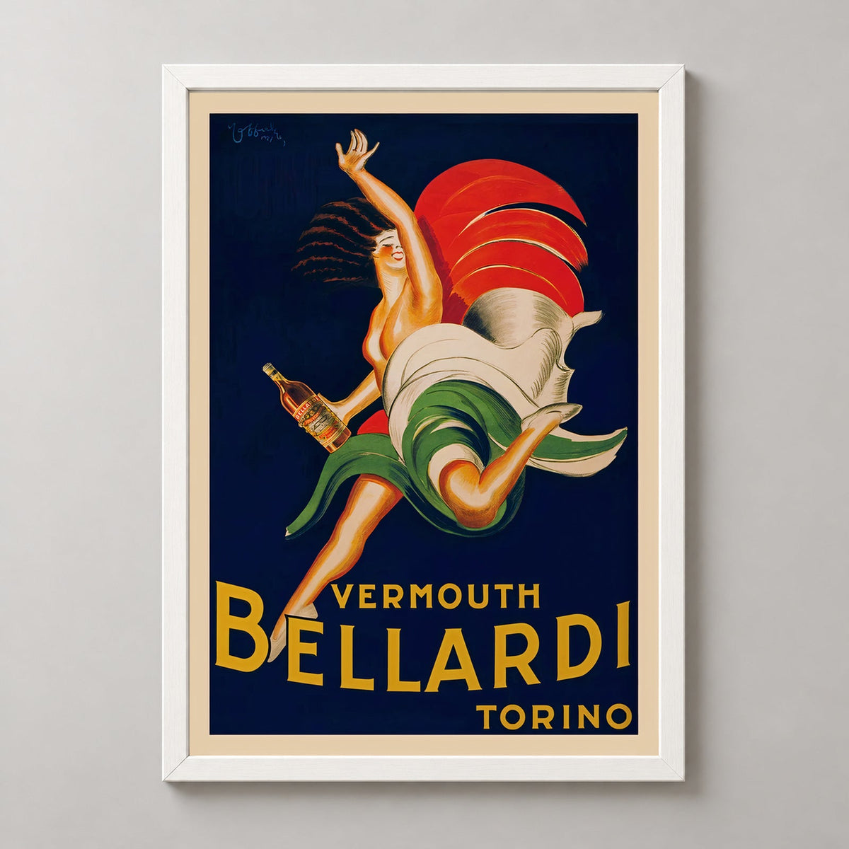 Bellardi Vermouth Vintage Poster 1927 - Iconic Advertising Art — realistic white frame studio view