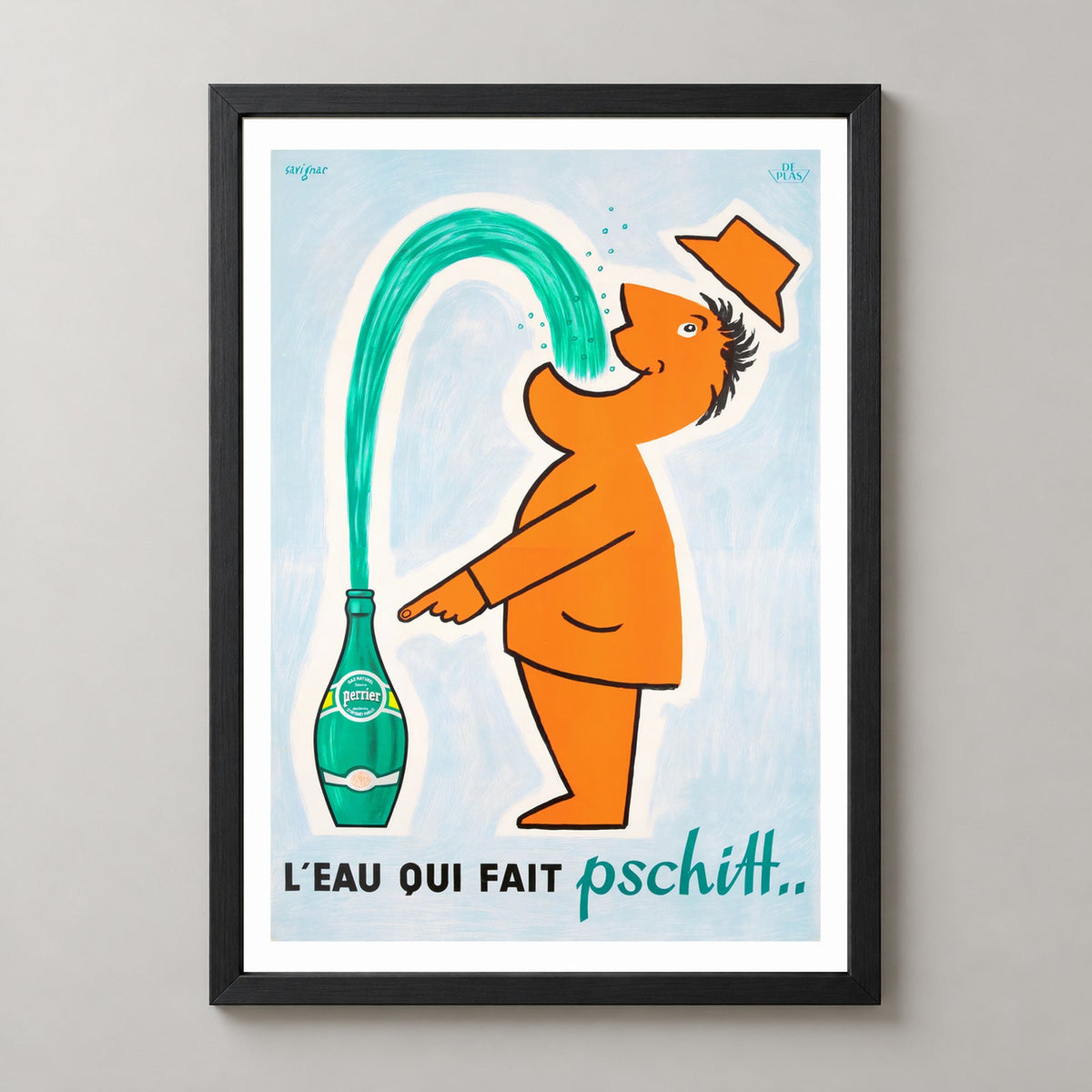 Perrier Pschitt Vintage Advertising Poster | France | French | Mineral Water — realistic black frame studio view