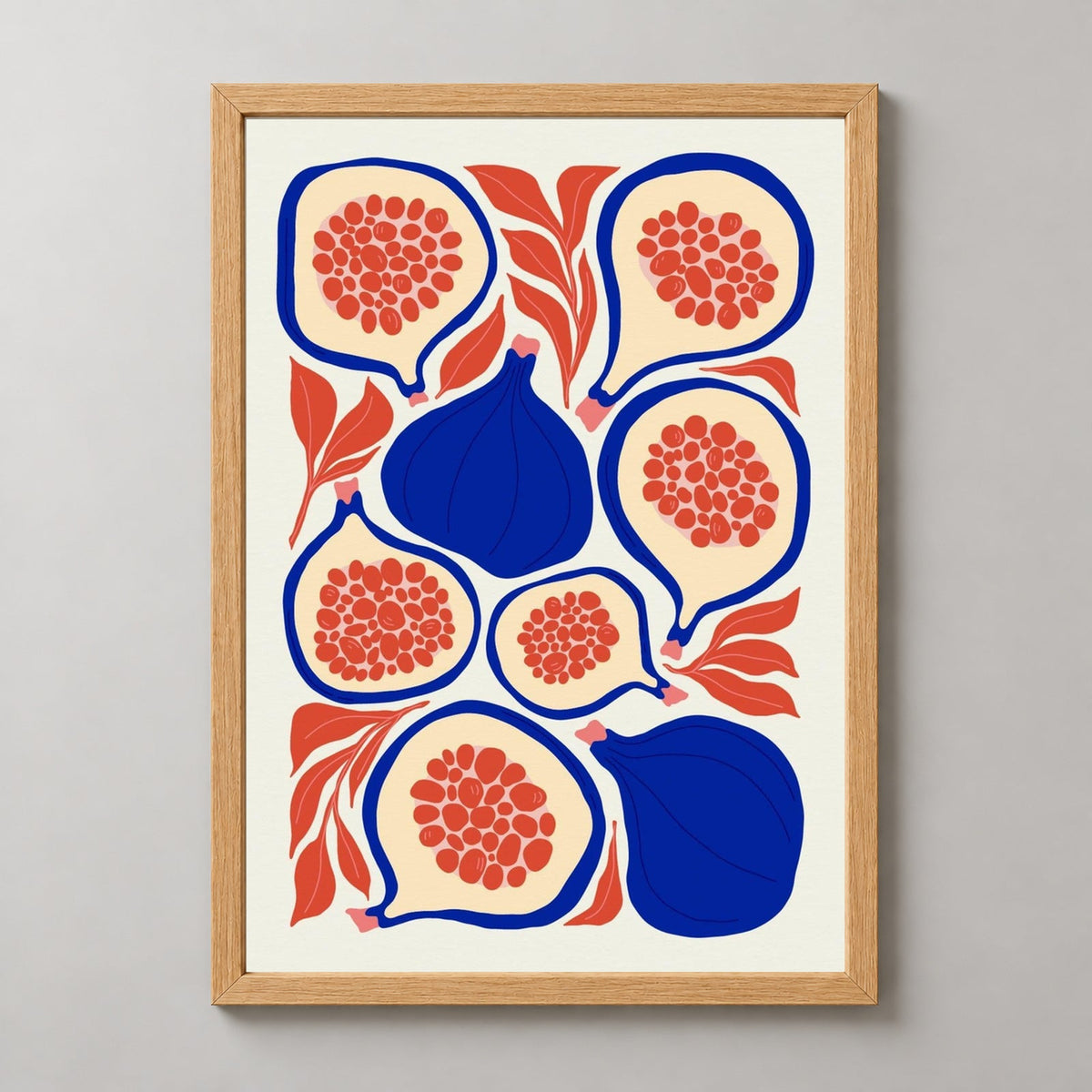 Fig Print  | Abstract Fruit Collection | Kitchen Wall Art — realistic natural wood frame studio view