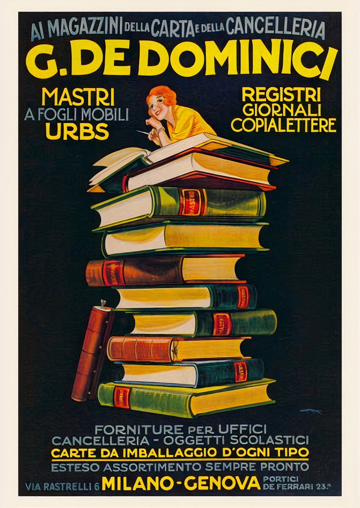 Vintage Advertising Poster - G. De Dominici Books - Framed/Unframed — poster only, complete unframed artwork
