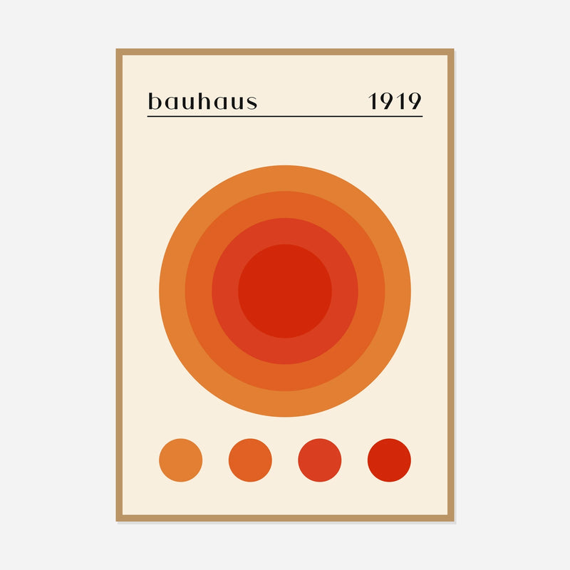 Bauhaus Amber Sun — front view in a natural wood frame