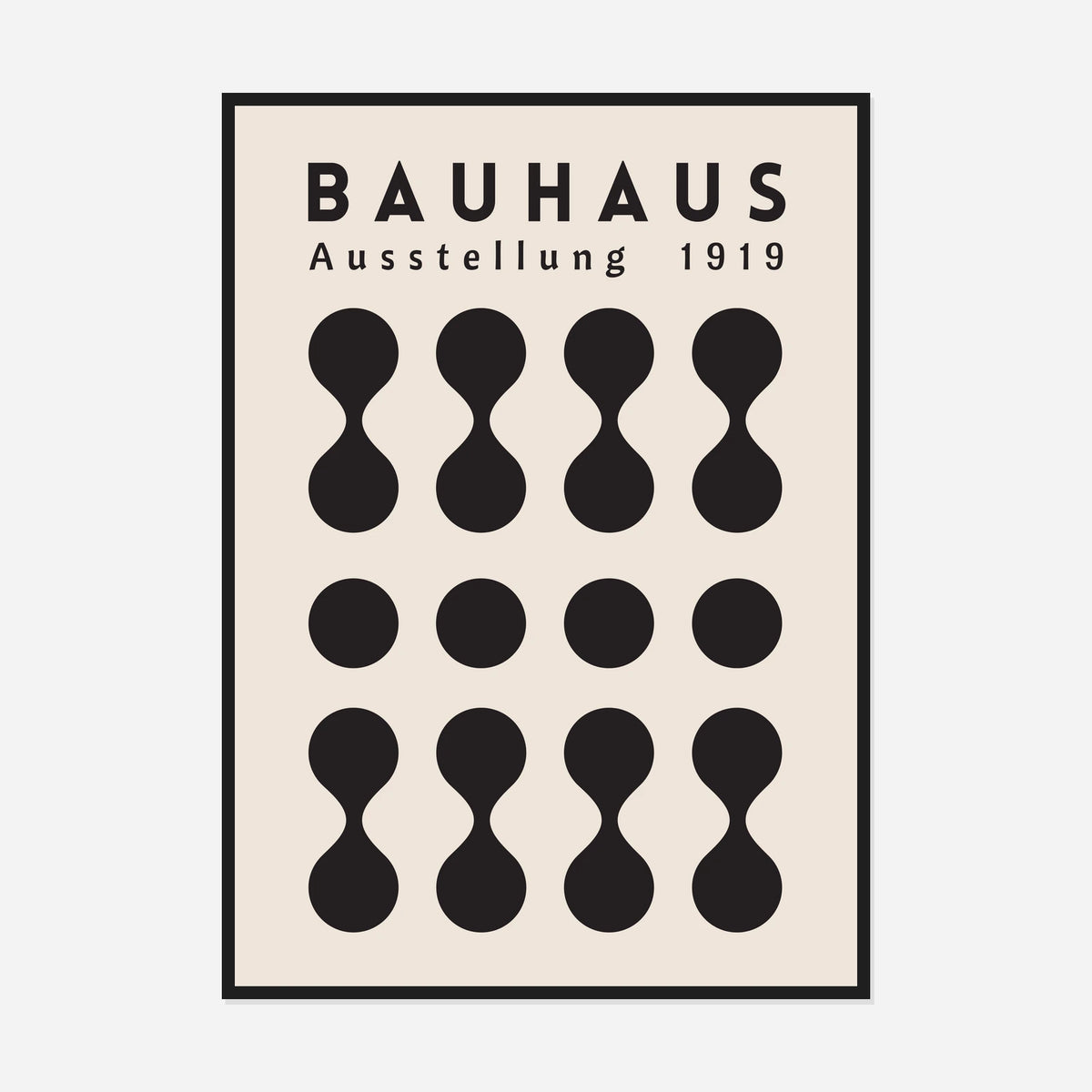 Bauhaus Black Hourglass Rhythm — front view in a black frame