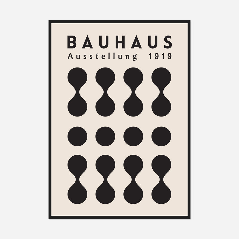 Bauhaus Black Hourglass Rhythm — front view in a black frame