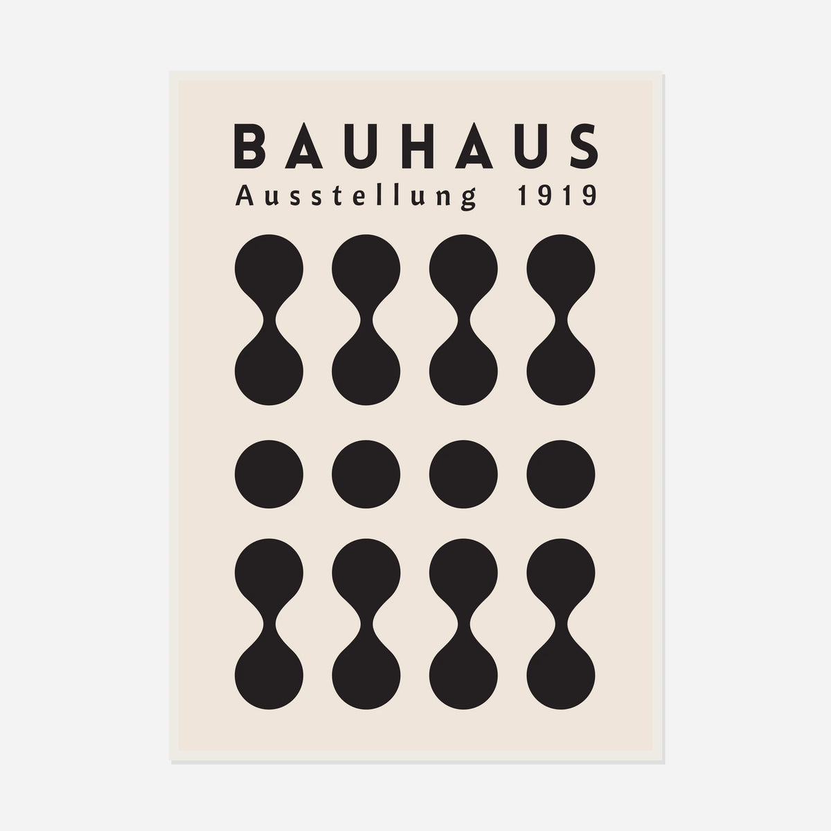 Bauhaus Black Hourglass Rhythm — front view in a white frame