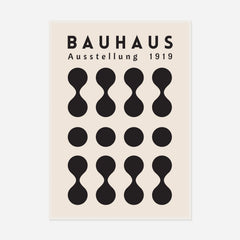 Bauhaus Black Hourglass Rhythm — front view in a white frame