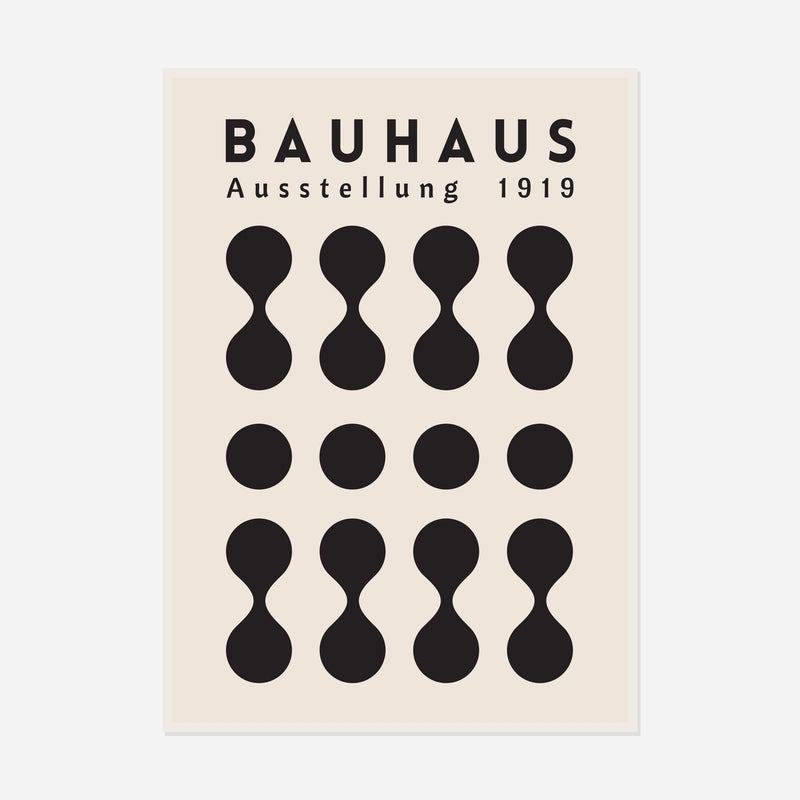 Bauhaus Black Hourglass Rhythm — front view in a white frame