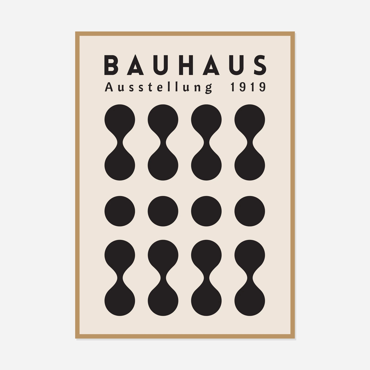 Bauhaus Black Hourglass Rhythm — front view in a natural wood frame