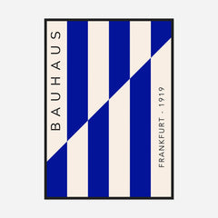 Bauhaus Blue Diagonals — front view in a black frame