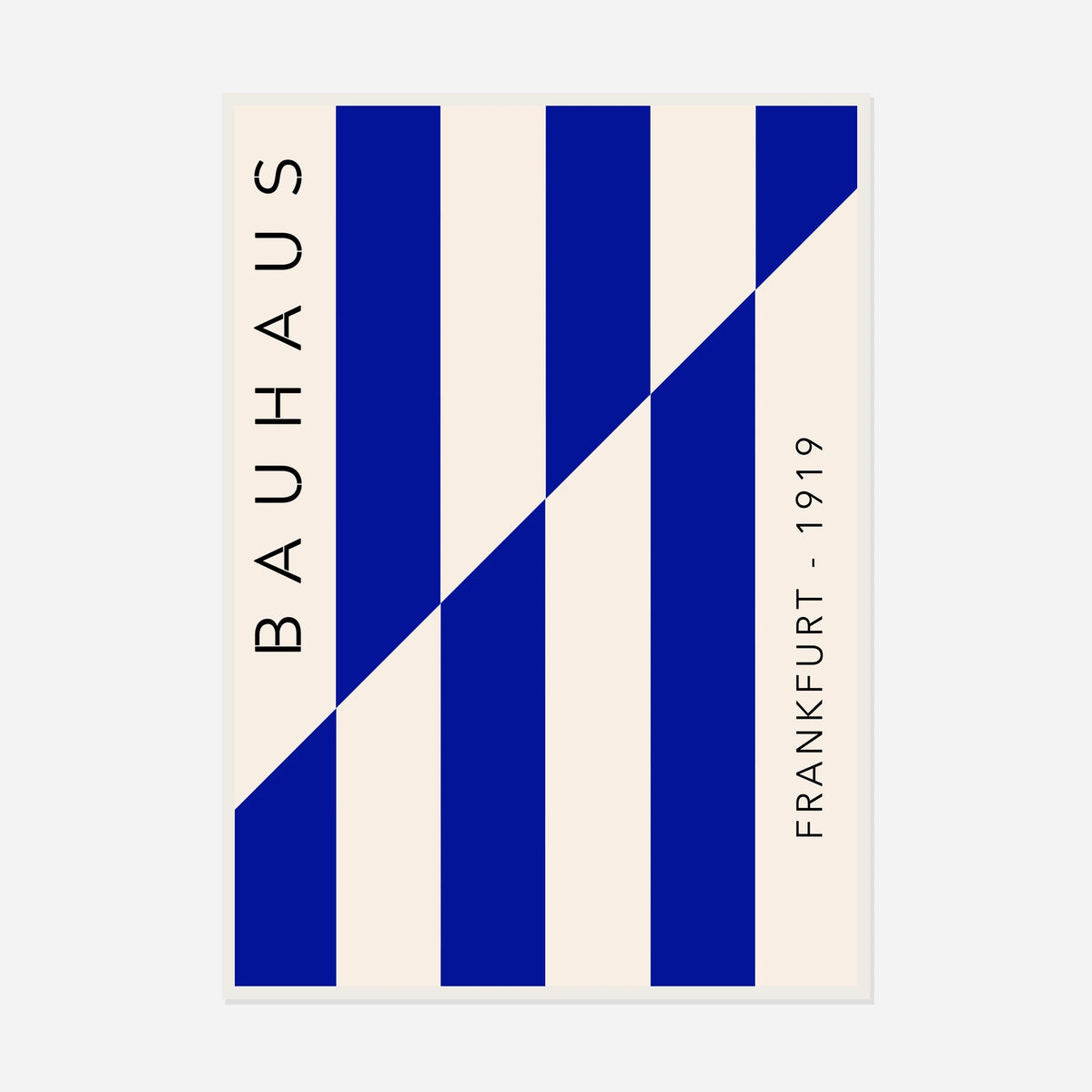 Bauhaus Blue Diagonals — front view in a white frame