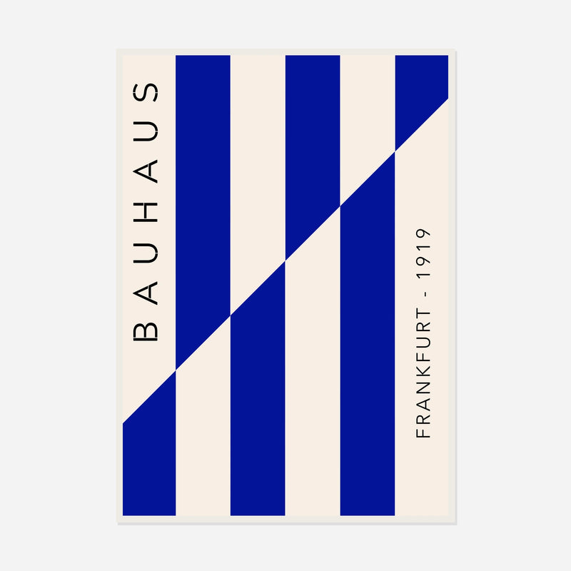 Bauhaus Blue Diagonals — front view in a white frame