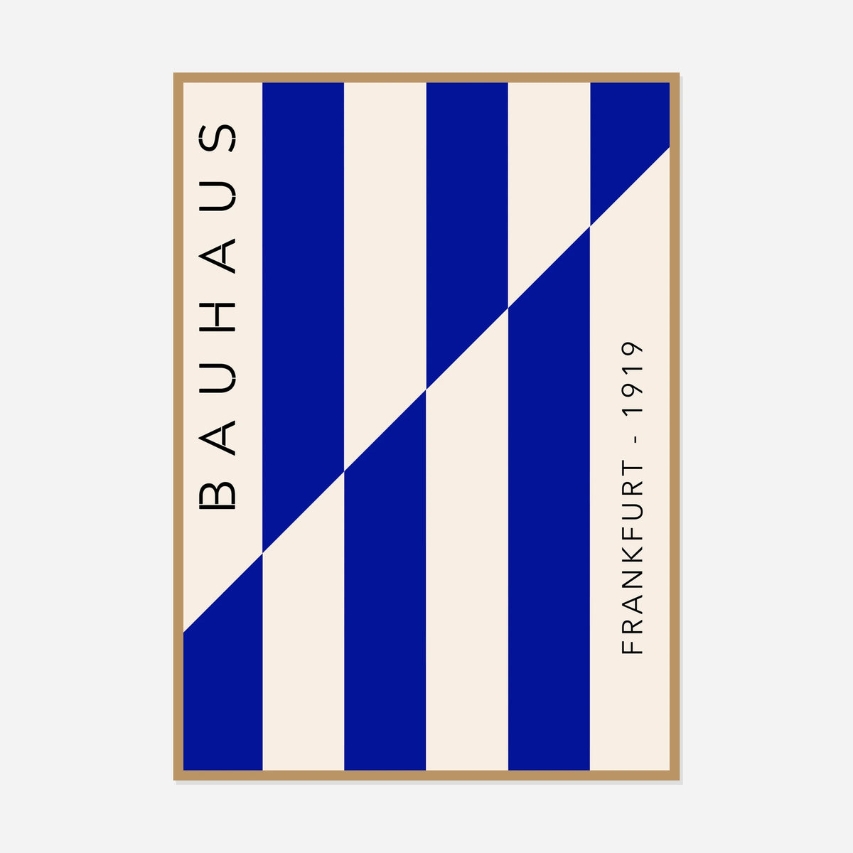 Bauhaus Blue Diagonals — front view in a natural wood frame