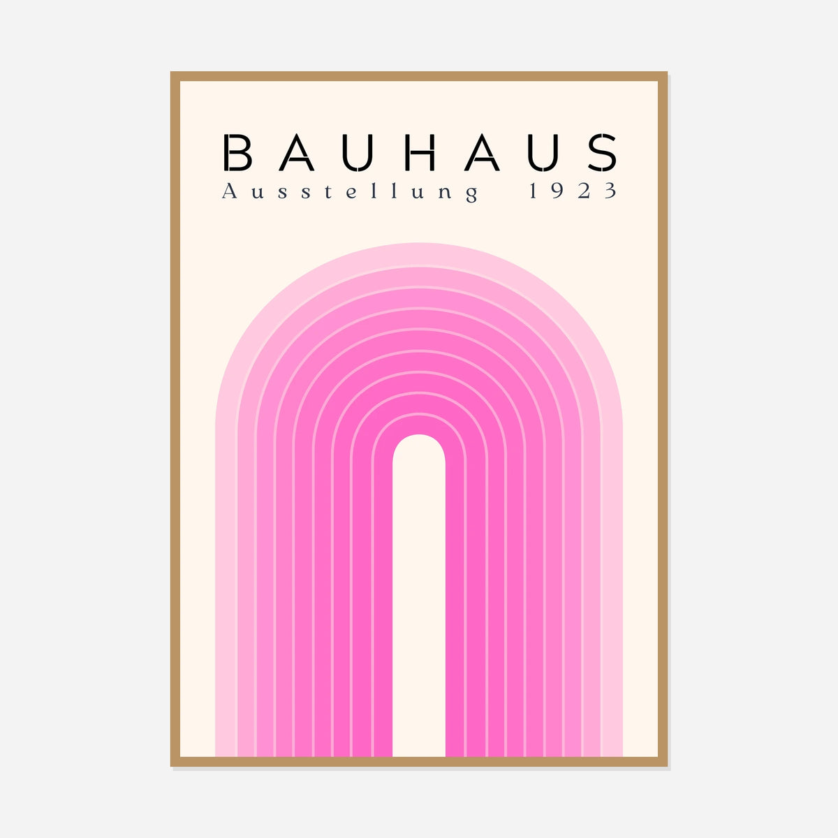 Bauhaus Pink Arch — front view in a natural wood frame