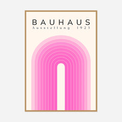 Bauhaus Pink Arch — front view in a natural wood frame