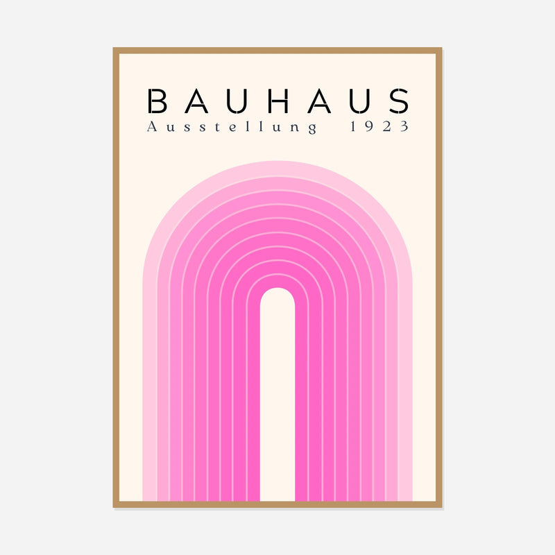 Bauhaus Pink Arch — front view in a natural wood frame