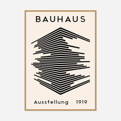 Bauhaus Stacked Lines — front view in a natural wood frame