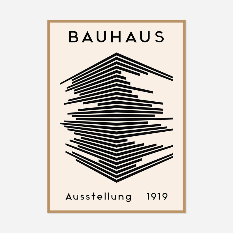 Bauhaus Stacked Lines — front view in a natural wood frame