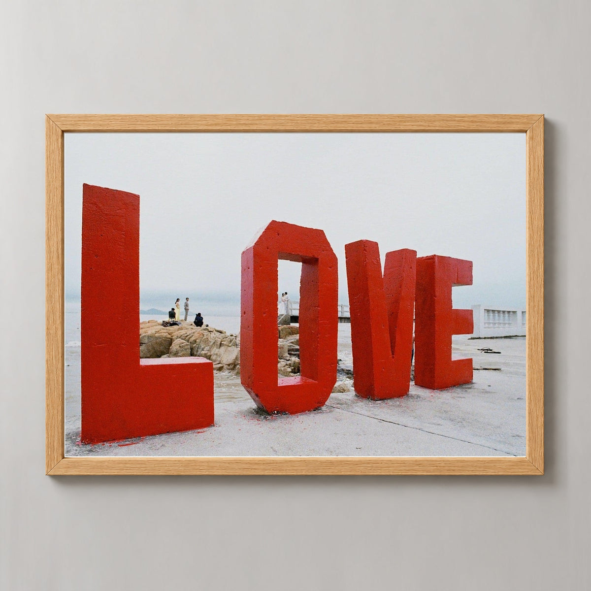 Love on the Water — realistic natural wood frame studio view