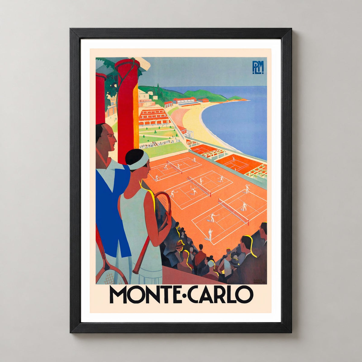 Monte Carlo Tennis Vintage Travel Poster - Framed/Unframed — realistic black frame studio view