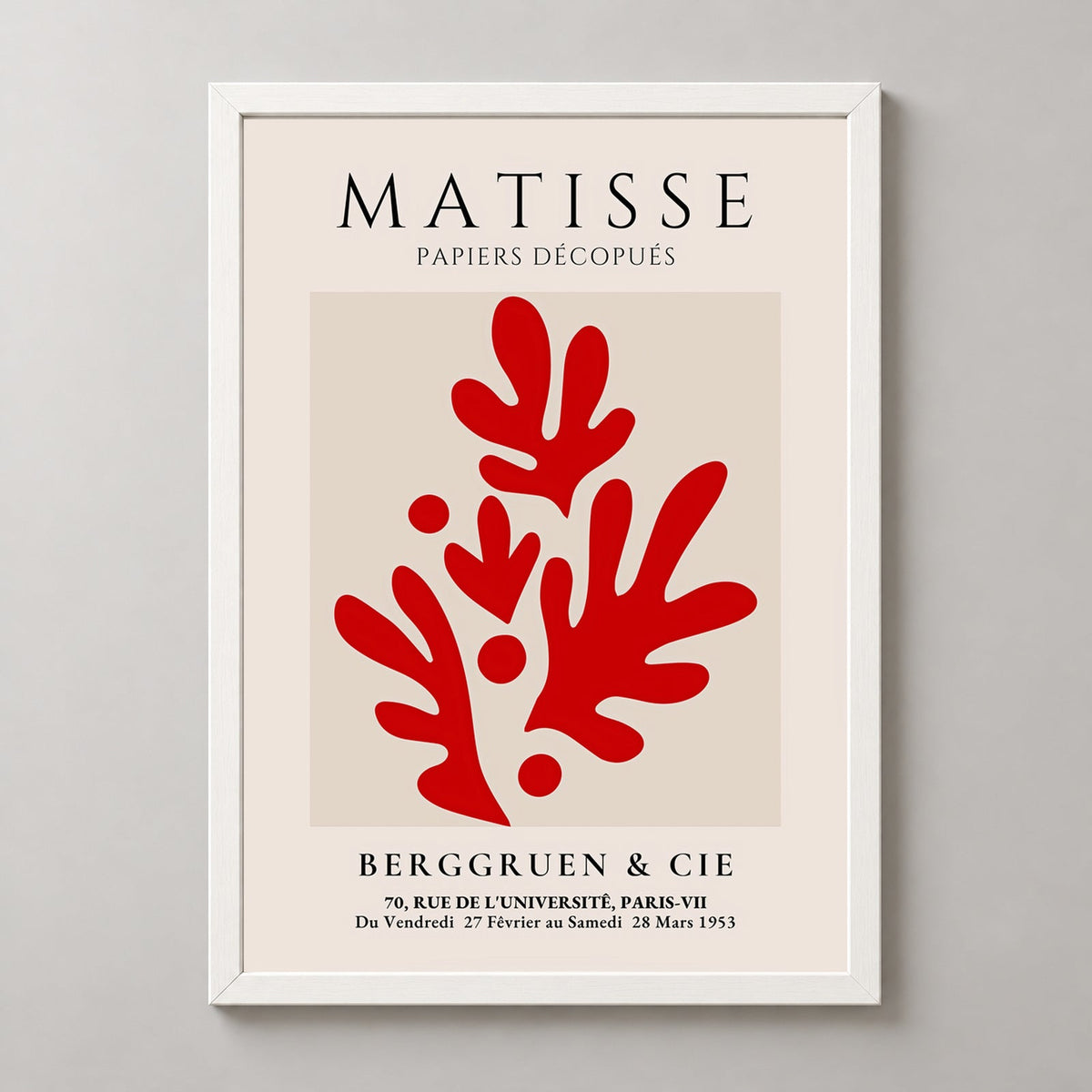 Henri Matisse Red Exhibition Print at Berggruen & Cie — realistic white frame studio view