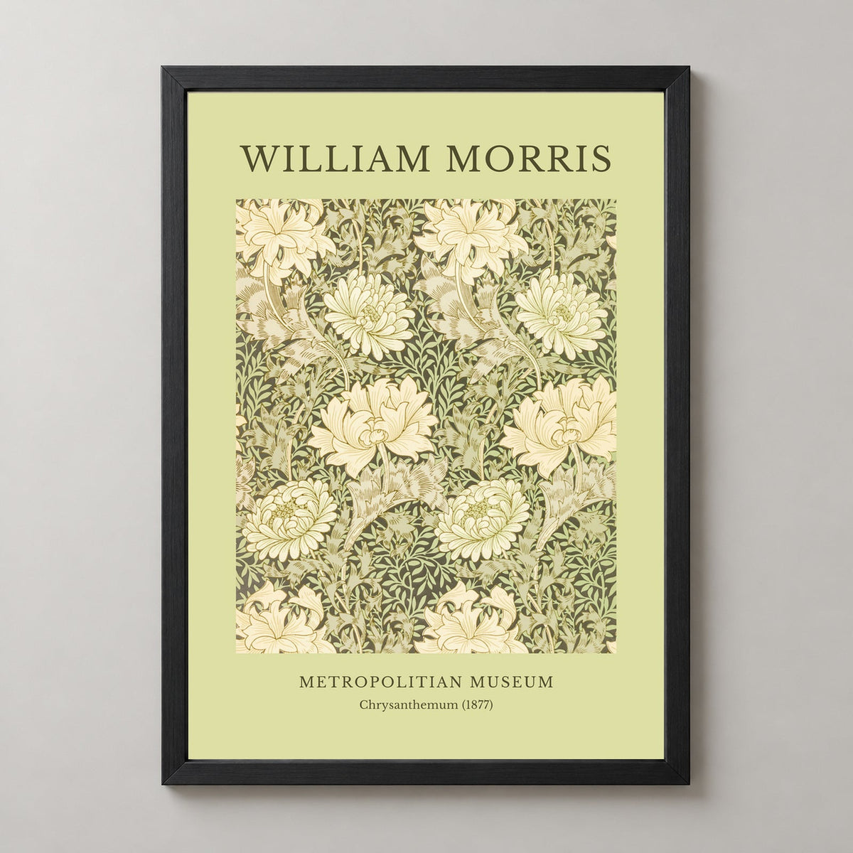 William Morris - Metropolitan Museum, Chrysanthemum Print (1877) — realistic black frame studio view