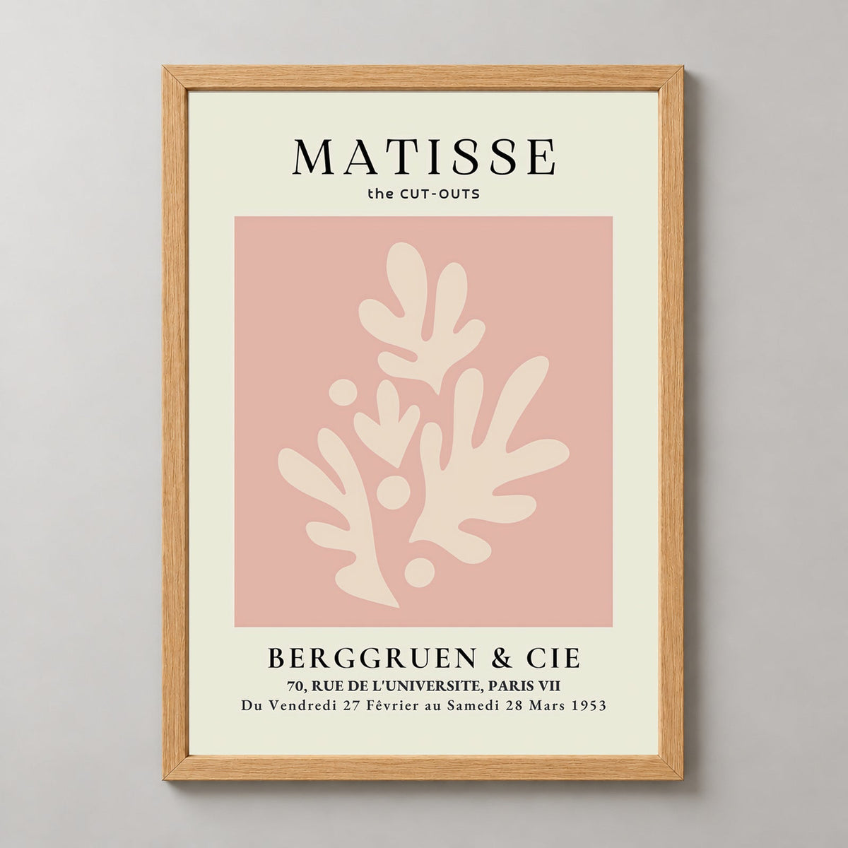 Henri Matisse Pink Exhibition Print at Berggruen & Cie — realistic natural wood frame studio view