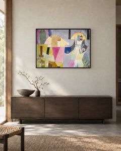 Black Columns in a Landscape — styled room visualisation in a black frame