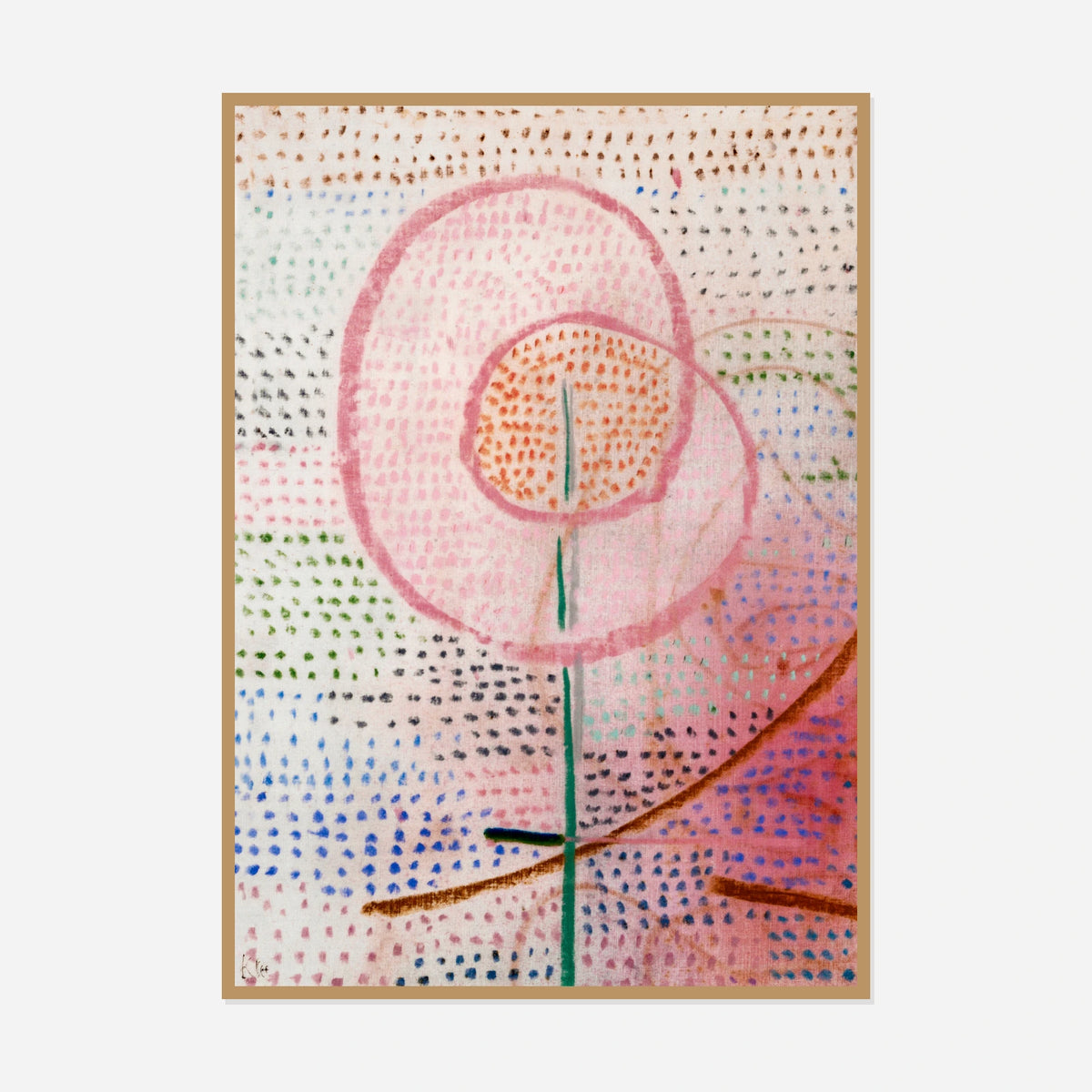 Blossoming — front view in a natural wood frame