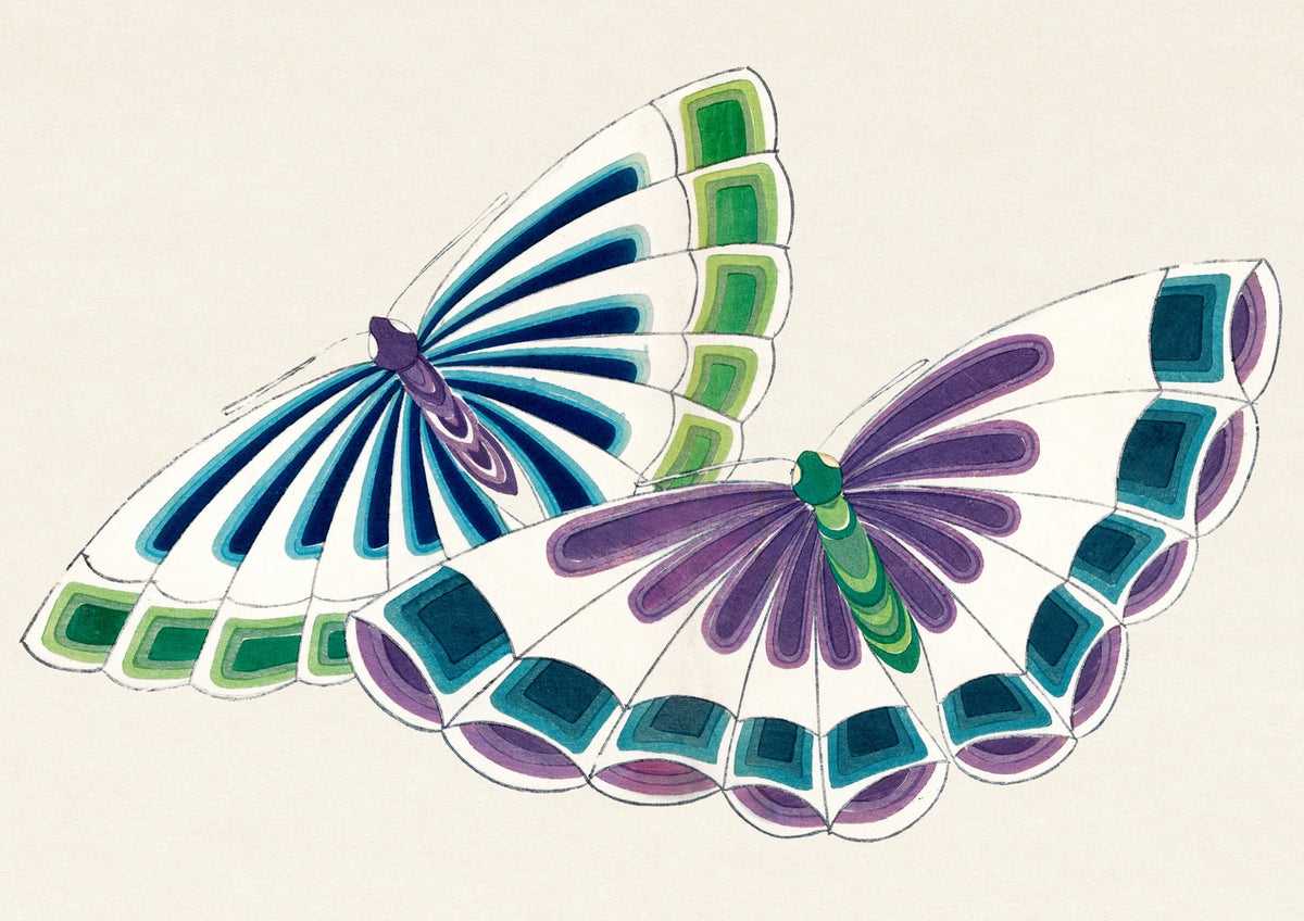 Blue and Green Butterflies — borderless A-series artwork