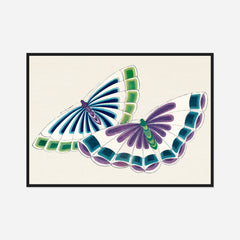 Blue and Green Butterflies — front view in a black frame