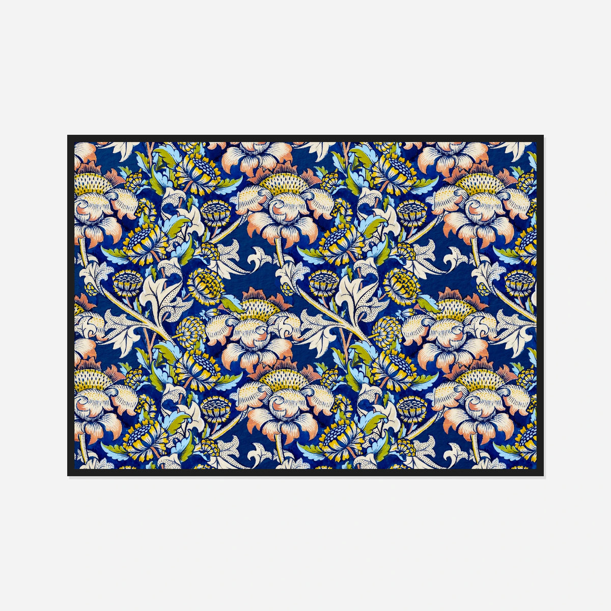 Blue and Pink Floral Pattern — front view in a black frame