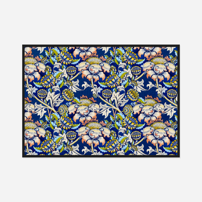Blue and Pink Floral Pattern — front view in a black frame