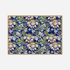 Blue and Pink Floral Pattern — front view in a natural wood frame