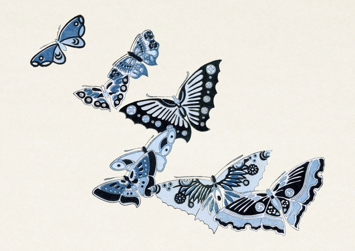 Blue Butterfly Gathering — borderless A-series artwork