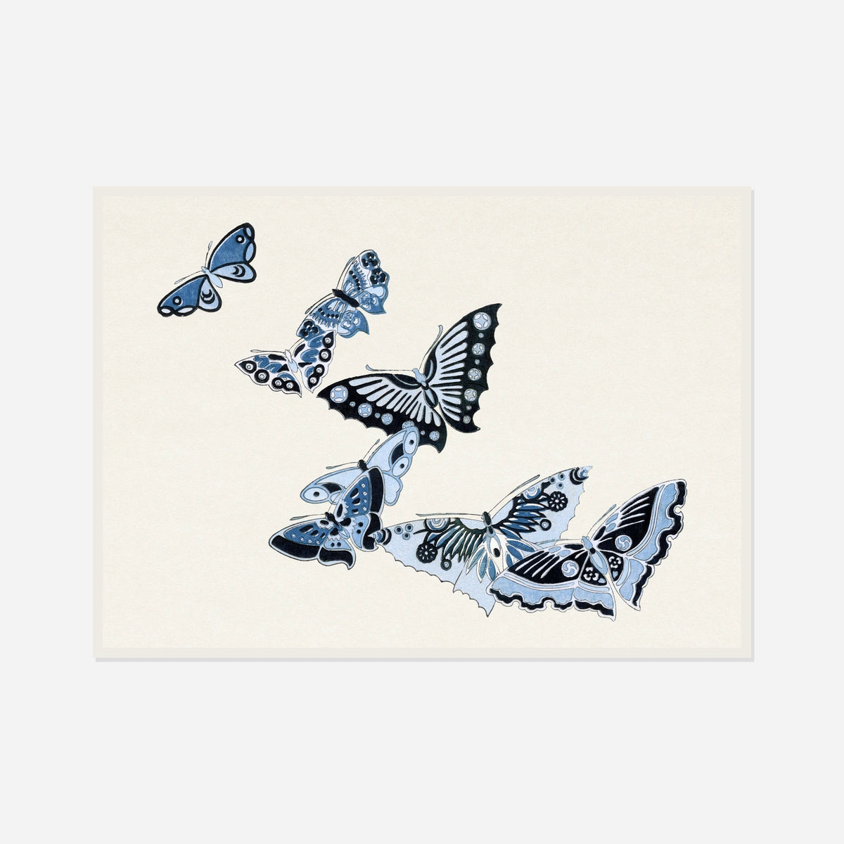 Blue Butterfly Gathering — front view in a white frame