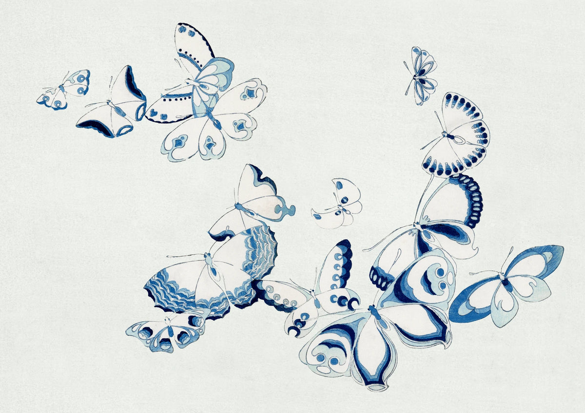 Blue Butterfly Outlines — borderless A-series artwork