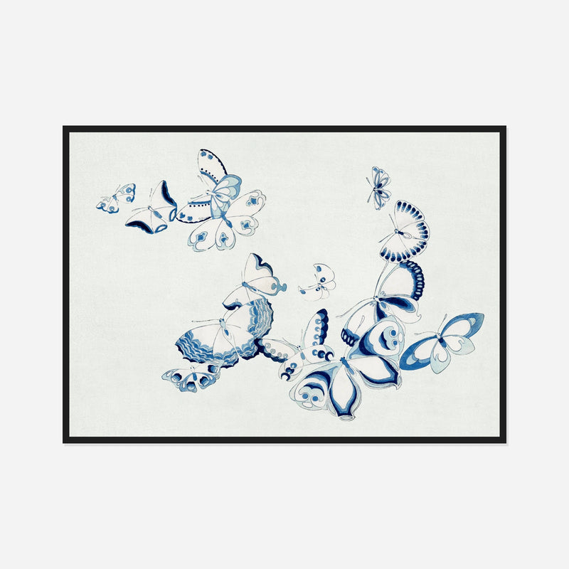 Blue Butterfly Outlines — front view in a black frame