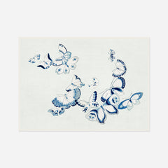 Blue Butterfly Outlines — front view in a white frame