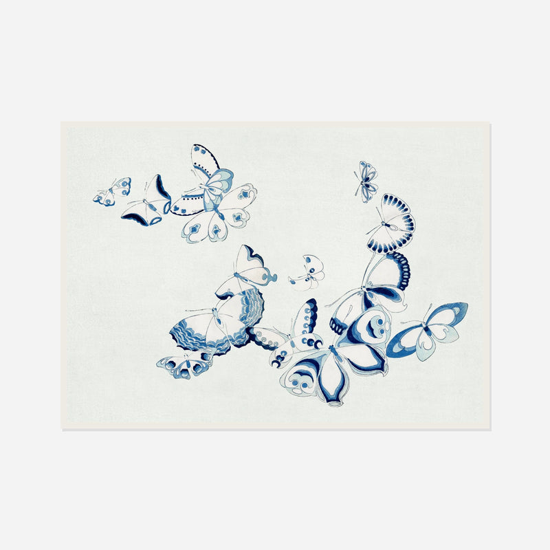 Blue Butterfly Outlines — front view in a white frame