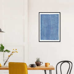 Blue Checkerboard in a black frame above a dining table; styled room mockup