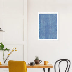 Blue Checkerboard in a white frame above a dining table; styled room mockup
