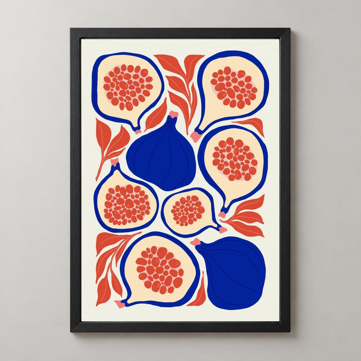 Fig Print  | Abstract Fruit Collection | Kitchen Wall Art — realistic black frame studio view