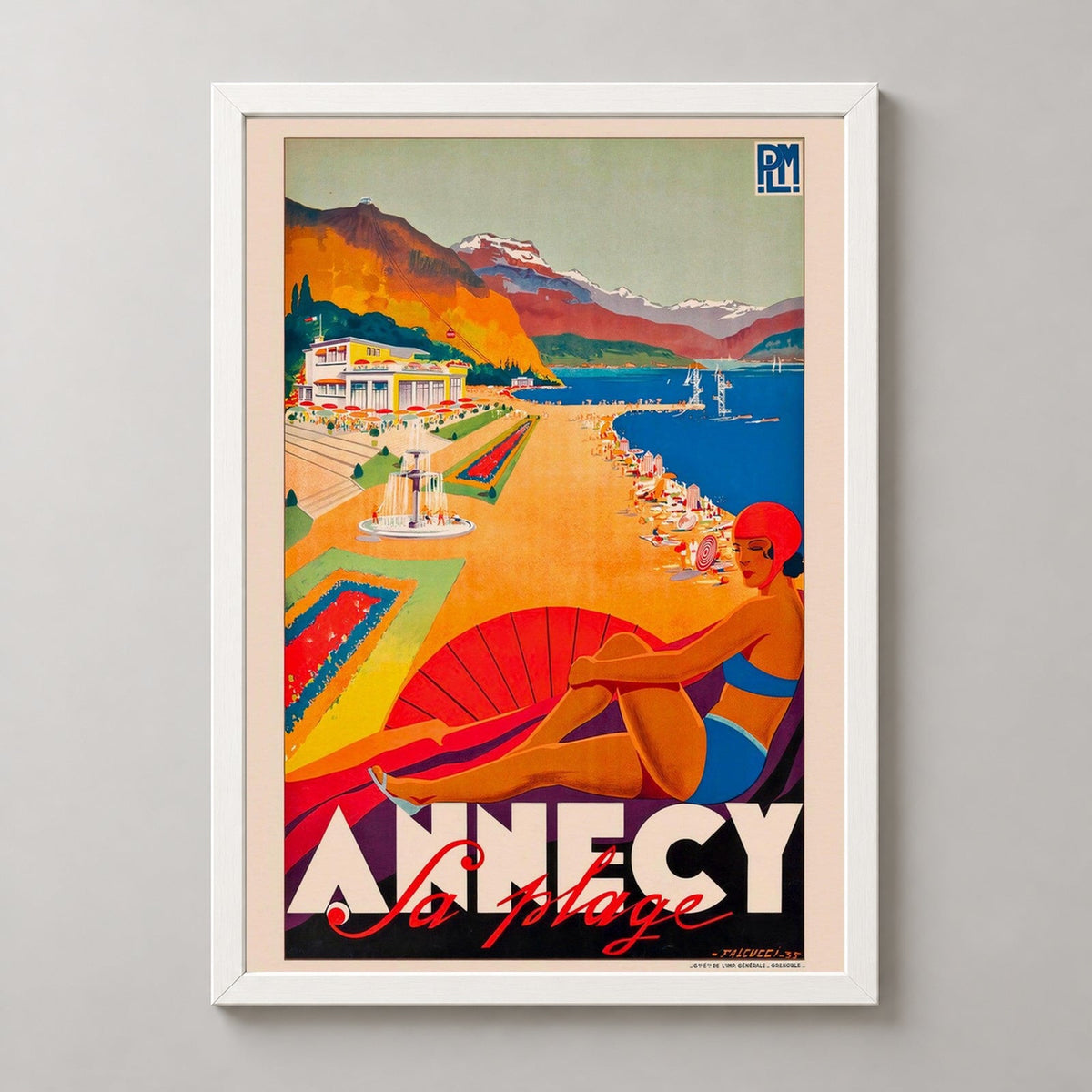 Annecy France Vintage Travel Poster — realistic white frame studio view