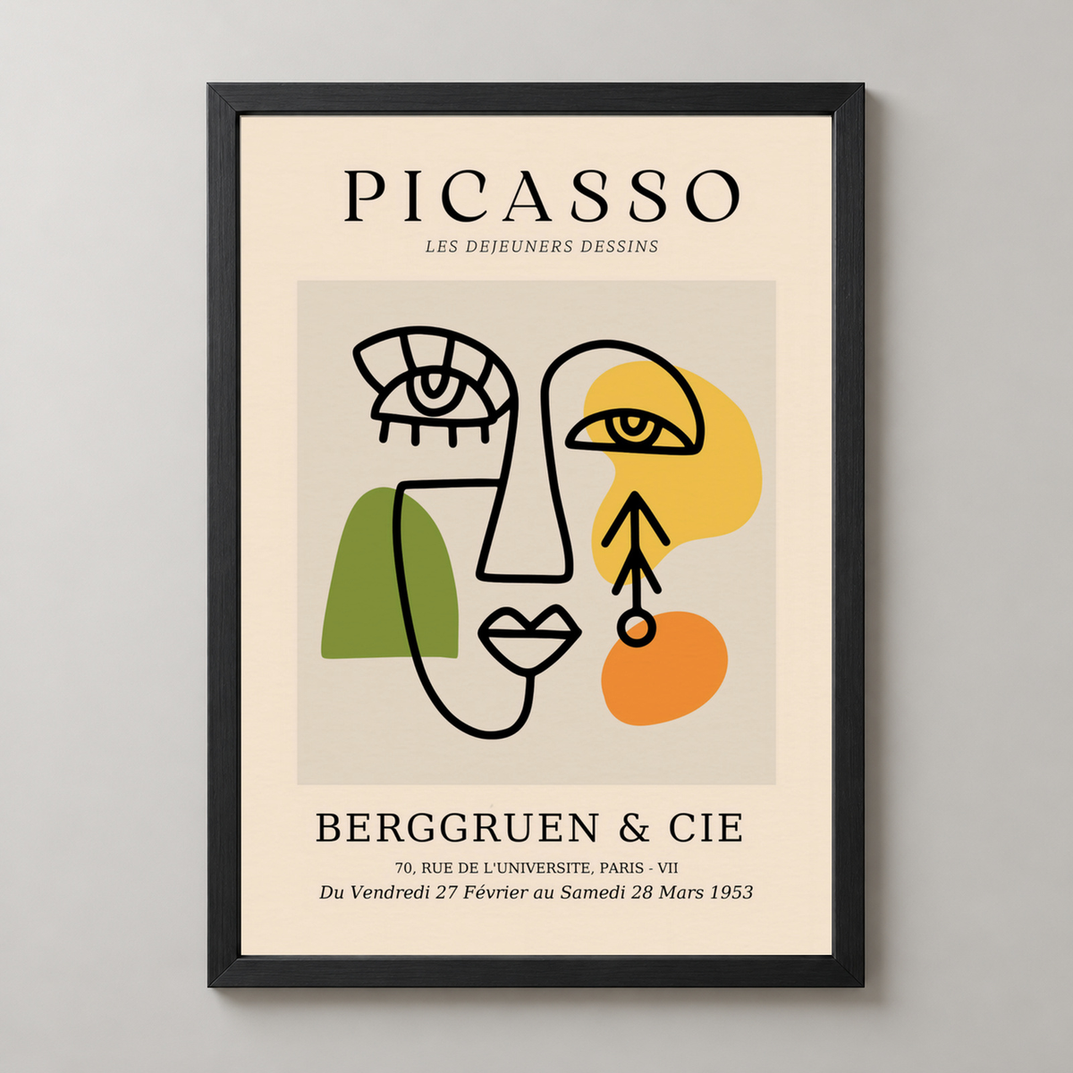 Picasso Les Dejeuners Dessins - Abstract Modern Art Poster — realistic black frame studio view