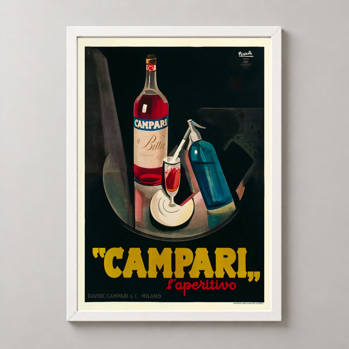 Campari L'aperitivo Vintage Advertising Poster - Framed/Unframed — realistic white frame studio view